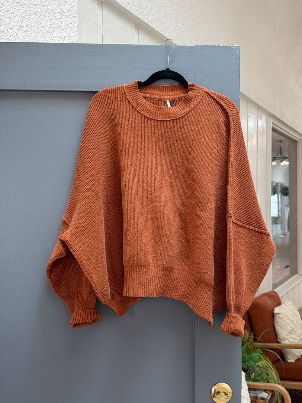 Free People Oversized Crewneck Sweater in Rust sz small